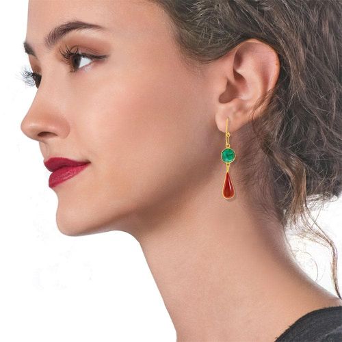 Green Jade & Red Enamel Earrings - Vally Kontidis - Modalova