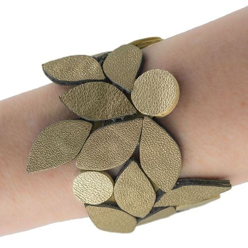 Pm - Leather Bracelet Sparkling Gold Leaves - Marina Panayiotoulia - Modalova