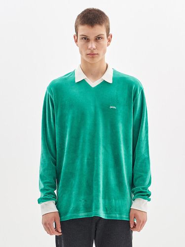 VELOUR COLLAR T-SHIRT_GREEN - GOZER - Modalova