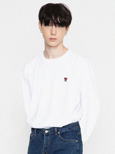 Lettering Point Heart Long Sleeve T-shirt_White - GRAVER - Modalova