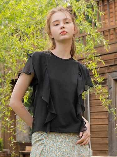 Chiffon Frill T-Shirt Black - WARDROBE - Modalova