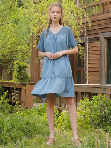 Shoulder Chiffon Dress Blue - WARDROBE - Modalova