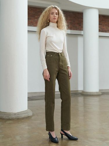 High Rise Semi Baggy Denim_Khaki - MOHAN - Modalova