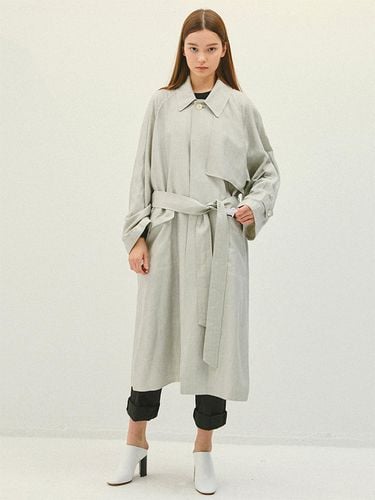 Silver Grey_Silk Linen Oversize Mac Coat-IJ001 - HALEINE - Modalova