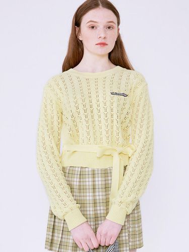 Ribbon Crochet Knit Pullover Top - ROLAROLA - Modalova