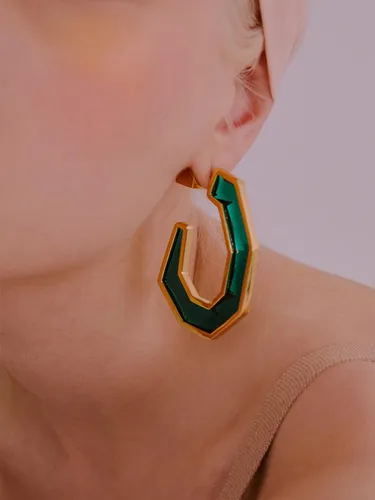 Clear Septangular Earrings Green - viollina - Modalova