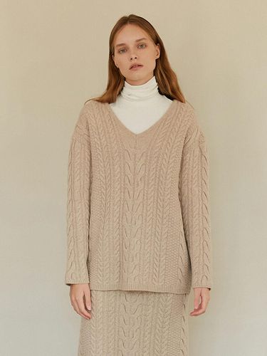 Two Way Cable Knit Wool Cashmere Top [] - AMONG - Modalova