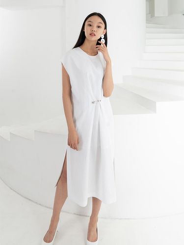 Linen Eyelet Long Dress White - THE SUIN - Modalova