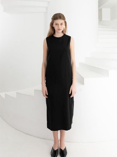 Linen Slit Button Dress Black - THE SUIN - Modalova