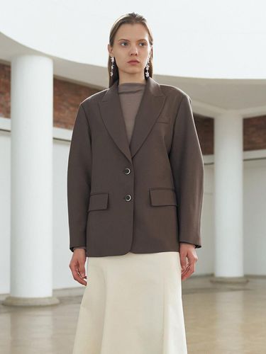 Volume Sleeve Wool Blend Blazer_Brown - MOHAN - Modalova