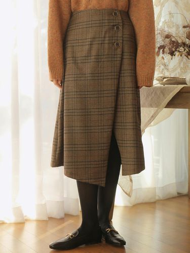 Unbalance Wrap Check Skirt Brown - WARDROBE - Modalova