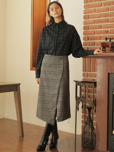 Unbalance Wrap Check Skirt Gray - WARDROBE - Modalova