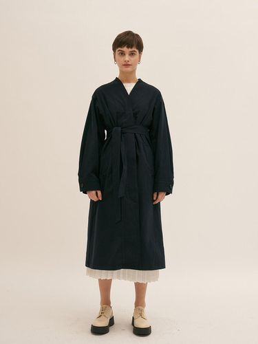 Collarless Trench Coat - Navy - BLUV - Modalova