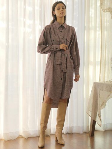 Check Shirt Dress Brick - WARDROBE - Modalova