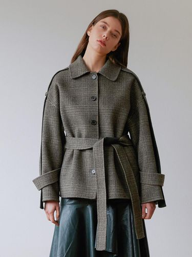 Belt Point Half Check Handmade Coat - MODERNABLE - Modalova