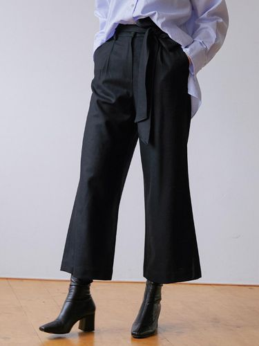 Belt Point Wool Wide Pants Black - MODERNABLE - Modalova