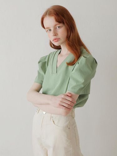 PUFF V-NECK BLOUSE/GREEN - PAUL&ALICE - Modalova