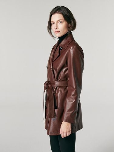 Lambskin Double Breasted Leather Coat - THE SUIN - Modalova