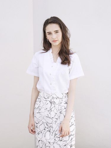 Linen Frill Blouse _White - bibyseob - Modalova