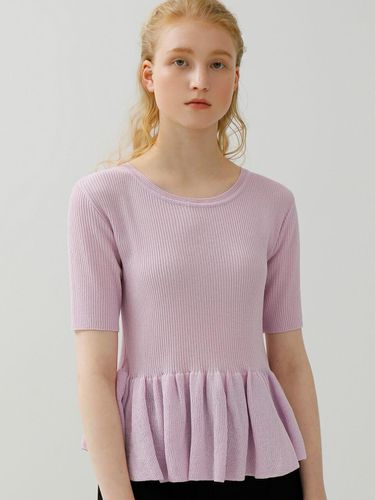 Ribbed Flare Button Back Knit Top - AMONG - Modalova