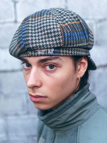 Hound Check Khaki Newsboy Cap - SLEEPYSLIP - Modalova