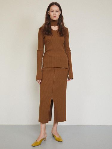 Cotton Slim Fit Knit Skirt_Camel - MAISONMARAIS - Modalova