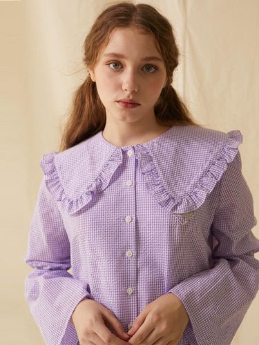 Puff Check Blouse Purple - HOLLYSATUNS - Modalova