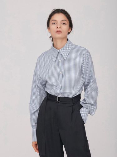 Wide Collar Slim-fit Shirt_Sky(Check) - BLUV - Modalova