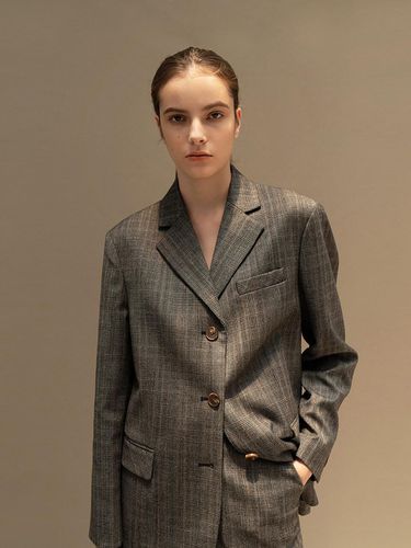 WOOL CHECK THREE BUTTON JACKET - AVA MOLLI - Modalova