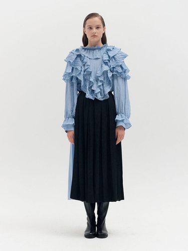 Contrasted Paneled Pleated Skirt_Black& - EENK - Modalova