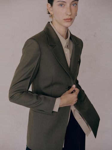 Sleeve Pintuck Single Wool Blazer_Khaki Brown - LEUNI - Modalova