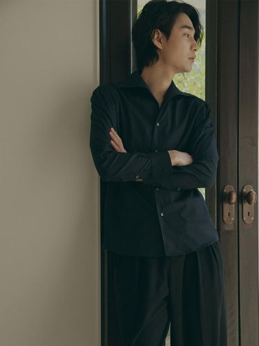 One-piece Collar Shirring Shirt_Black - FILLCHIC - Modalova