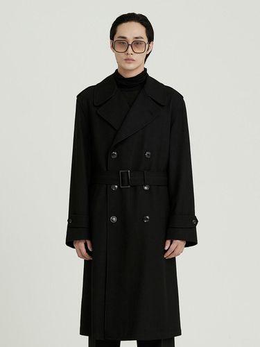 Wool Trench Coat Black - sunnus - Modalova