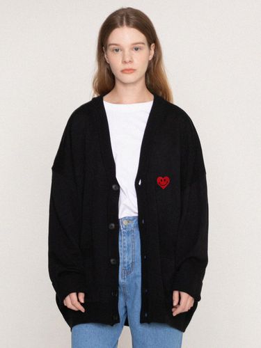 UNISEX] Heart Smile Embroidery Cardigan_Black - GRAVER - Modalova