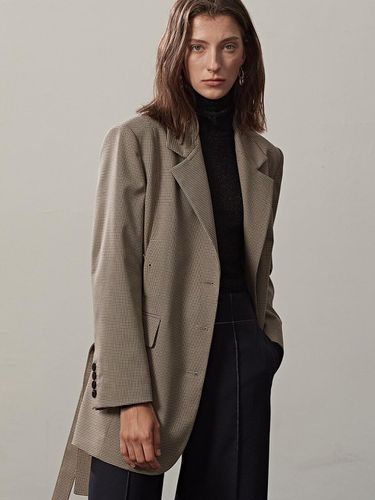 BELTED OVERSIZED LONG CHECK JACKET - ETCH - Modalova