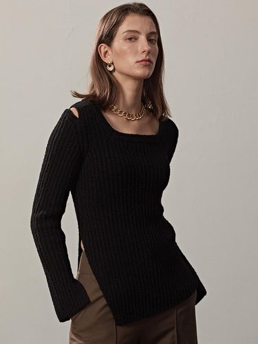 Ribbed-knit Square Neck Pullover_Black - ETCH - Modalova