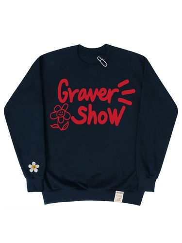 Drawing Logo Flower Embroidery Sweatshirt_Navy - GRAVER - Modalova