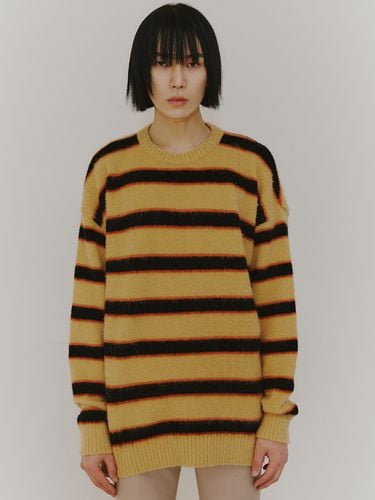 Alpaca Stripe Pattern Brushed Knit Sweater - WOOZO - Modalova