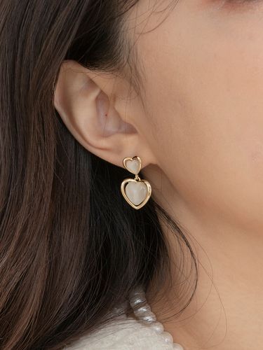 Twin Heart Drop Earring - Primaute - Modalova