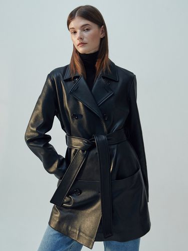 Lambskin Double-Breasted Leather Coat - THE SUIN - Modalova