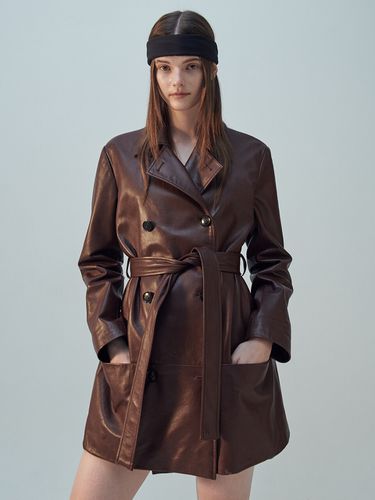 Lambskin Double-Breasted Leather Coat - THE SUIN - Modalova