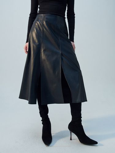 Black Two Side Slits Leather Skirt - THE SUIN - Modalova