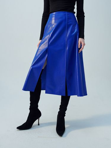 Blue Two Side Slits Leather Skirt - THE SUIN - Modalova