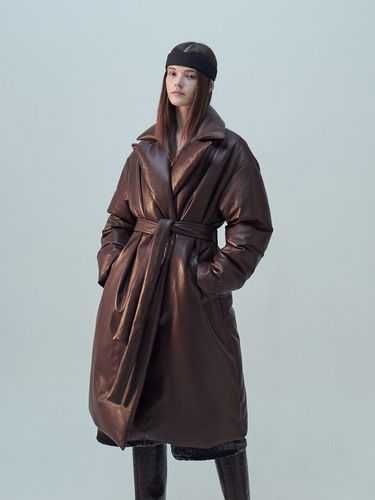 Leather Down-Filled Single Long Coat - THE SUIN - Modalova