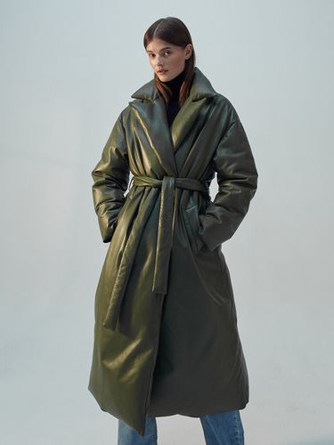 Leather Down-Filled Single Long Coat - THE SUIN - Modalova