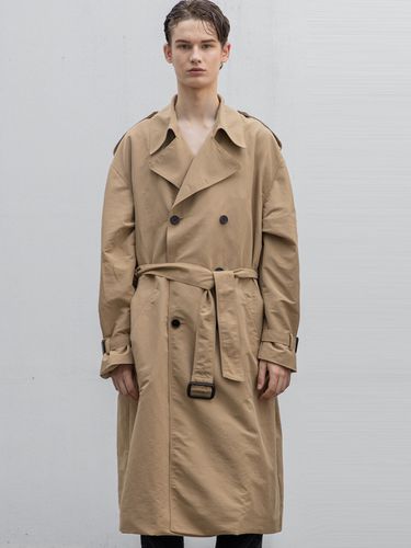 Premium Cotton Oversized Fit Trench Coat_Beige - AFTERGLOW - Modalova