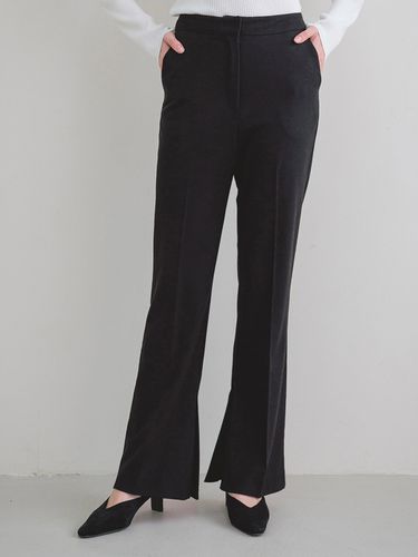 Wool Blend Bootscut Side Slit Pants_Black - 320SHOWROOM - Modalova