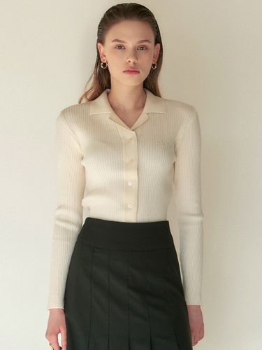 Open Collar Ribbed Knit Cardigan_Cream - NICK&NICOLE - Modalova