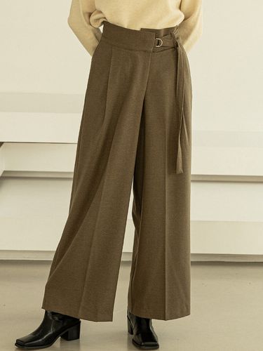 Belt Wide Wool Pants_Khaki Brown - ARDOROBE - Modalova