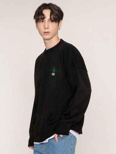 Drawing Cactus Embroidery Round Neck Sweater - GRAVER - Modalova